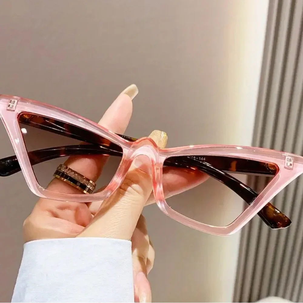 Pink Leopard Trendy  Y2K Cat Eye Fashion Glasses, Hiphop Jelly Color